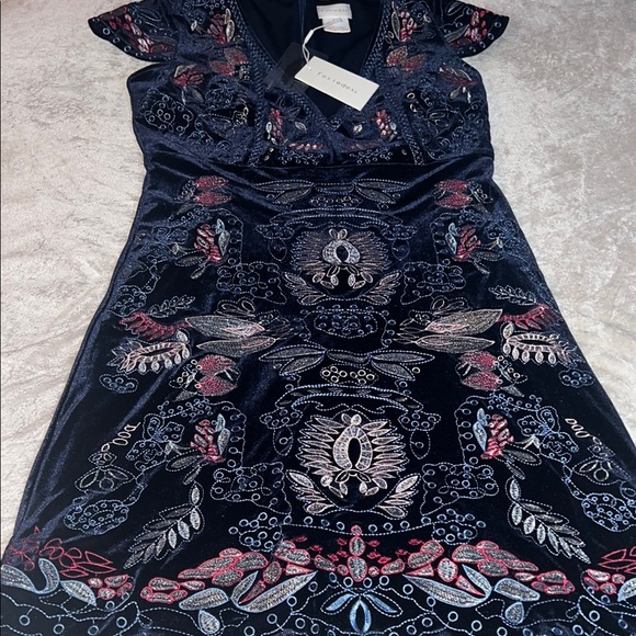 NWT FOXIEDOX Navy and Pink Embroidered Dress - Picture 14 of 15